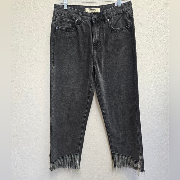 Rock & Roll Denim NWT Dark Wash High Rise Fringe Hem Cropped Straight Leg Wester - Picture 6 of 14